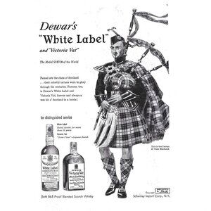 Dewar White Label Scottish Man Kilt Advertisement 1950s Vintage Print Ad 9 inch